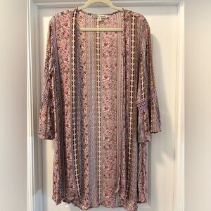 Gypsies & Moondust Ditsy Boho Floral Kimono Open Front Duster Size Large